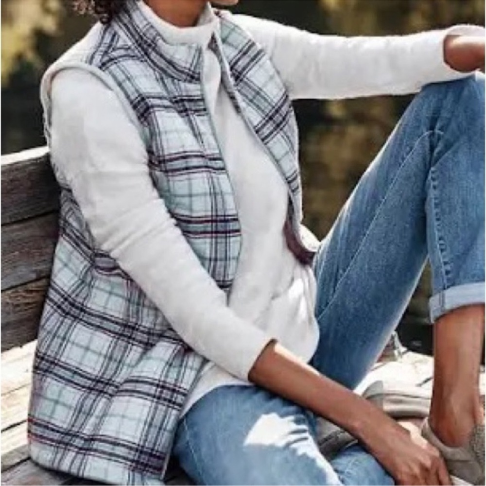 J. Jill Women's Plaid Flannel Fleece Lined Vest size XS